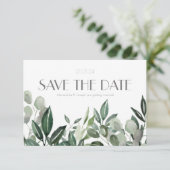 Elegante aquarel blad botanicals jager groen s save the date (Staand voorkant)