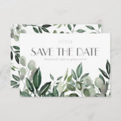 Elegante aquarel blad botanicals jager groen s save the date (Voorkant / Achterkant)