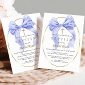 Elegante Aquarel Blauw Bow Goud Jongen Doop Kaart