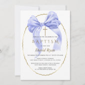 Elegante Aquarel Blauw Bow Goud Jongen Doop Kaart (Voorkant)