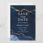 Elegante Aquarel Blauwe Marmer Agate Geode Foto Save The Date (Voorkant)
