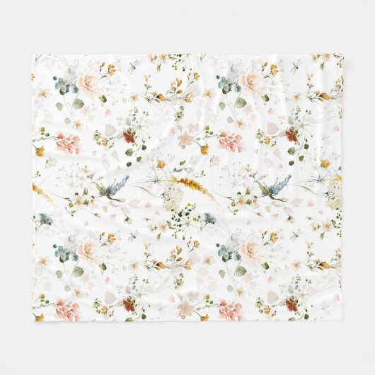 Elegante Aquarel Bloementuin  Fleece Deken (Voorkant (Horizontaal))