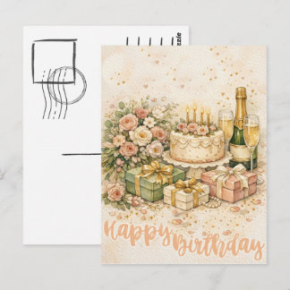 Elegante Aquarel Gelukkige Verjaardag Illustratie Briefkaart