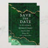 Elegante Aquarel Groen Goud Marmer Agaat Geode Save The Date (Voorkant / Achterkant)