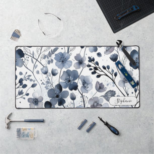 Elegante aquarel indigo donkerblauw op maat bureaumat