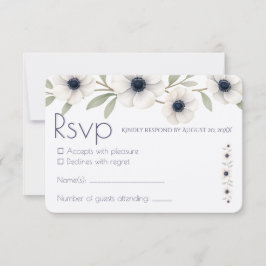 Elegante Aquarel Ivoor Navyblauwe Anemoon Bruiloft RSVP Kaartje