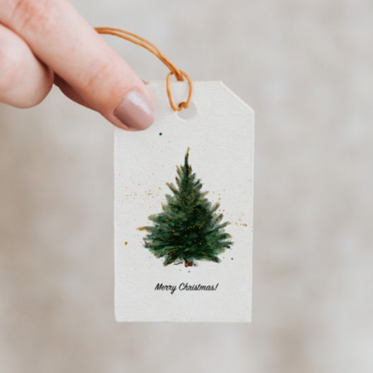 Elegante aquarel kerstboom cadeaulabel