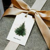 Elegante aquarel kerstboom cadeaulabel