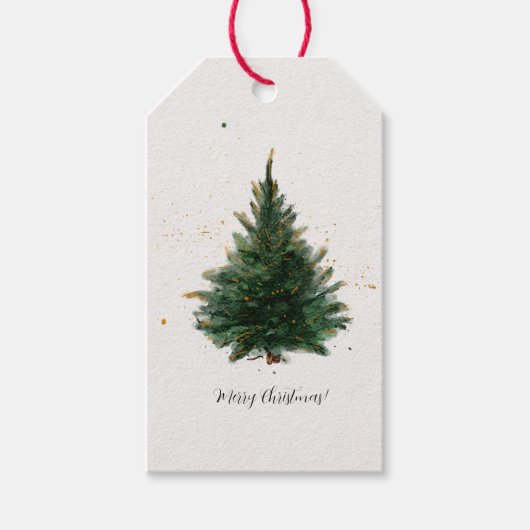 Elegante aquarel kerstboom cadeaulabel (Voorkant)