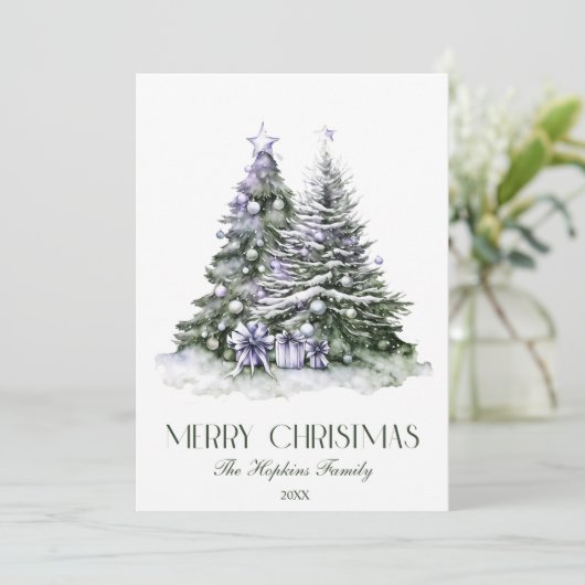 Elegante aquarel kerstboom feestdagenkaart (Staand voorkant)