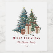 Elegante aquarel kerstboom wijn etiket (Enkel label)