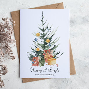 Elegante Aquarel Kleurrijke Kerstboom Plat Design Feestdagenkaart