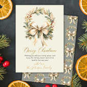 Elegante aquarel krans gouden strik vrolijk kerstf feestdagenkaart