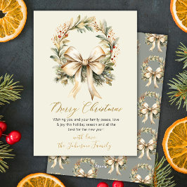 Elegante aquarel krans gouden strik vrolijk kerstf feestdagenkaart