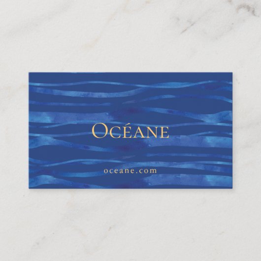 Elegante aquarel oceaan golven marine blauw visitekaartje (Voorkant)
