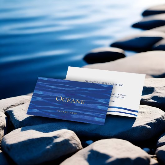 Elegante aquarel oceaan golven marine blauw visitekaartje