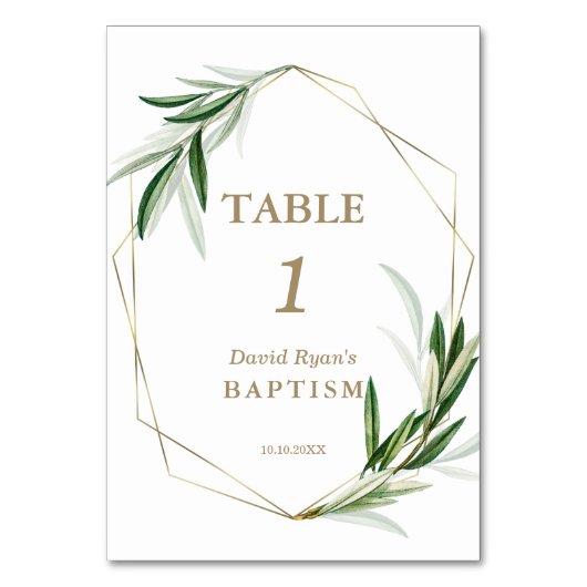 Elegante aquarel olijfbladeren gouden doop kaart (Voorkant)