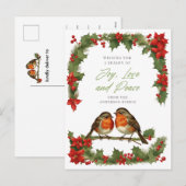 Elegante aquarel Roodborstjes en krans Kerstmis Feestdagenkaart (Voorkant / Achterkant)