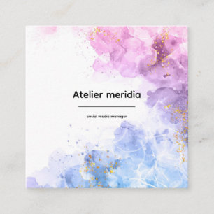 Elegante Aquarel Roze Blauw Goud Sociale Media Vierkante Visitekaartje