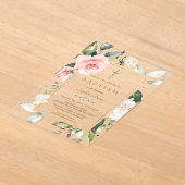 Elegante aquarel Roze Crème Bloemen Doop Acryl Uitnodigingen (Laagn)