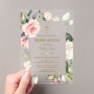 Elegante aquarel roze crème bloemen toewijding acryl uitnodigingen