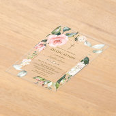 Elegante aquarel roze crème bloemen toewijding acryl uitnodigingen (Laagn)