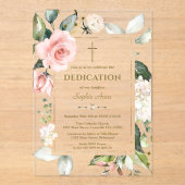 Elegante aquarel roze crème bloemen toewijding acryl uitnodigingen (Voorkant)