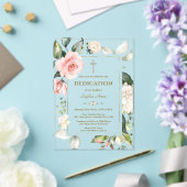 Elegante aquarel roze crème bloemen toewijding acryl uitnodigingen (Insitu (Huwelijk))