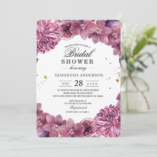 Elegante aquarel roze & paarse orchideeën & vijgen kaart (Staand voorkant)