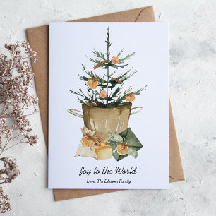 Elegante Aquarel Sinaasappelschijfjes Kaneel Plat Feestdagenkaart