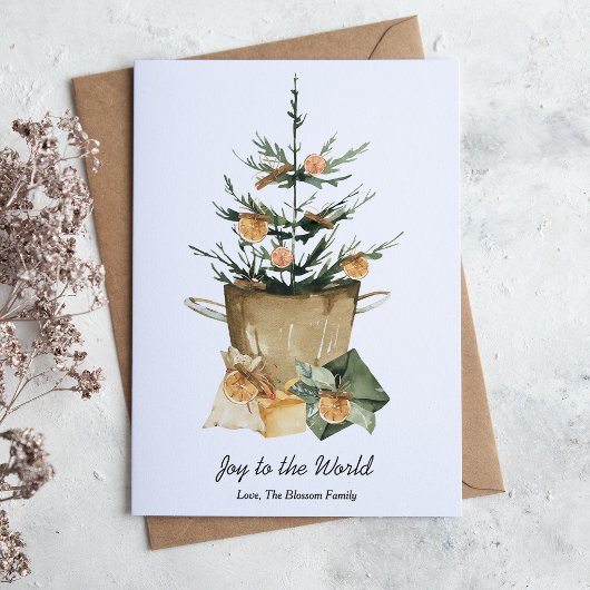 Elegante Aquarel Sinaasappelschijfjes Kaneel Plat  Feestdagenkaart