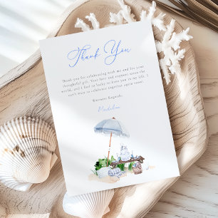 Elegante Aquarel Strand Picknick Blauwe Bruidsdouc Bedankkaart