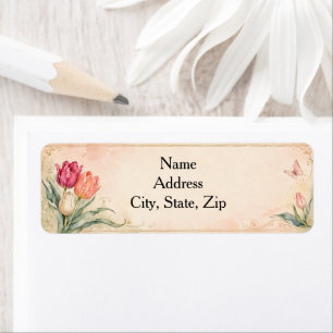 Elegante Aquarel Tulpen Tuin  Etiket