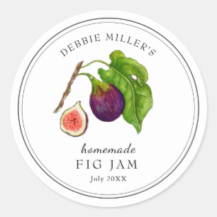 Elegante aquarel vijg op witte jam pot ronde sticker