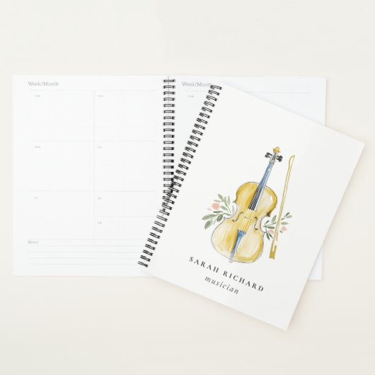 Elegante Aquarel Viool Muziekleraar Planner (Display)