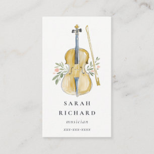 Elegante Aquarel Viool Muzikant Muziekleraar Visitekaartje