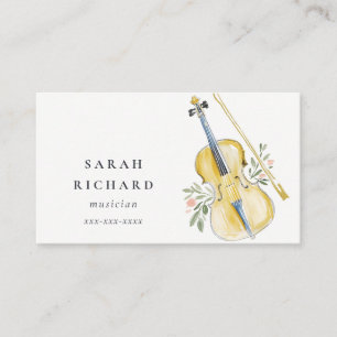 Elegante Aquarel Viool Muzikant Muziekleraar Visitekaartje