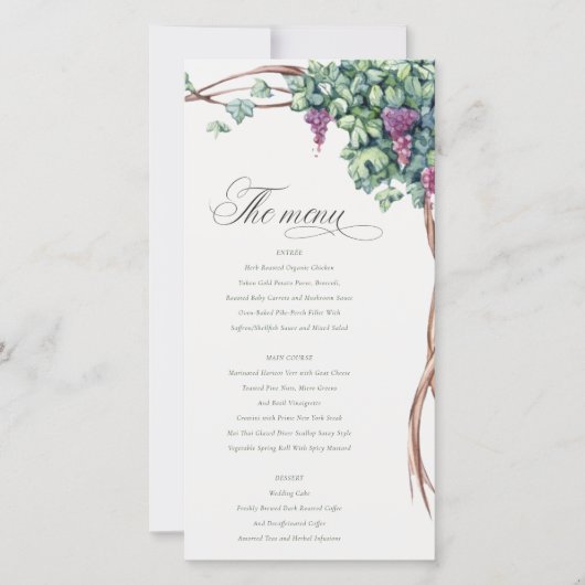 Elegante Aquarel Wijnstok Trouwmenu Kaart (Voorkant)