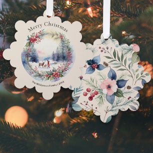 Elegante aquarel winter sneeuw scène Kerstmis Ornament Kaart
