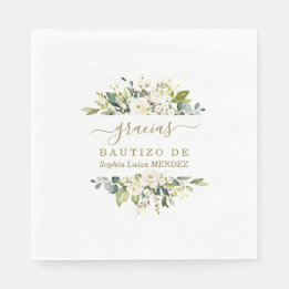 Elegante Aquarel Witte Bloemen Spaanse Bautizo Servet