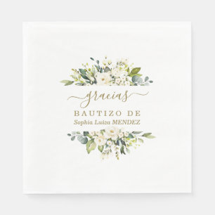 Elegante Aquarel Witte Bloemen Spaanse Bautizo Servet
