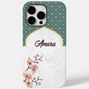 Elegante Arabeske Boog   Diep Turquoise & Goud Case-Mate iPhone 14 Pro Max Hoesje