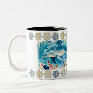 Elegante Arabesque Tegel Patroon Mok" Tweekleurige Koffiemok