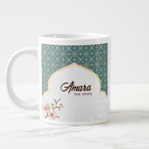 Elegante Arabesque Trouwmok   Diep Teal & Goud Grote Koffiekop