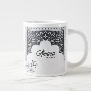 Elegante Arabesque Trouwmok Noir & Wit Grote Koffiekop