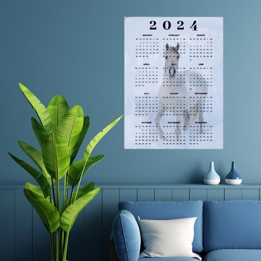 Elegante Arabische witte paard in de sneeuw 2024 k Poster