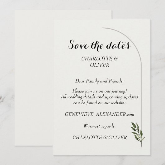 Elegante Arch Botanische Groene Save The Date Kaar (Voorkant / Achterkant)