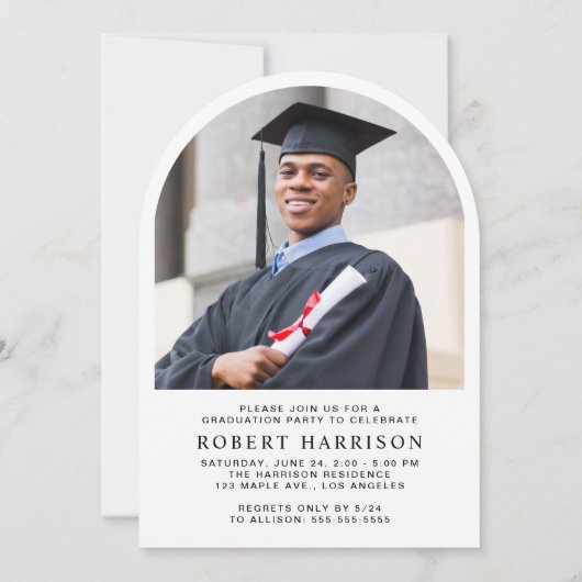 Elegante Arch Foto Wit Goud Afstudeerfeest Kaart (Achterkant)