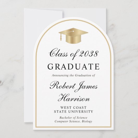 Elegante Arch Foto Wit Goud Afstudeerfeest Kaart (Voorkant)