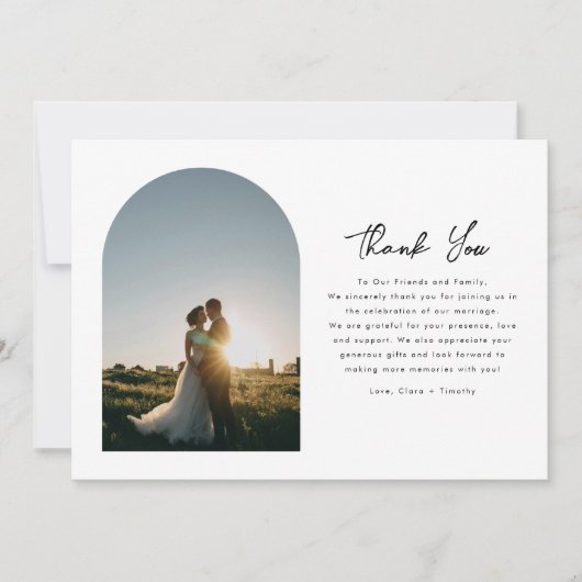 Elegante Arch Minimal Script Fotobruiloft Bedankkaart (Voorkant)